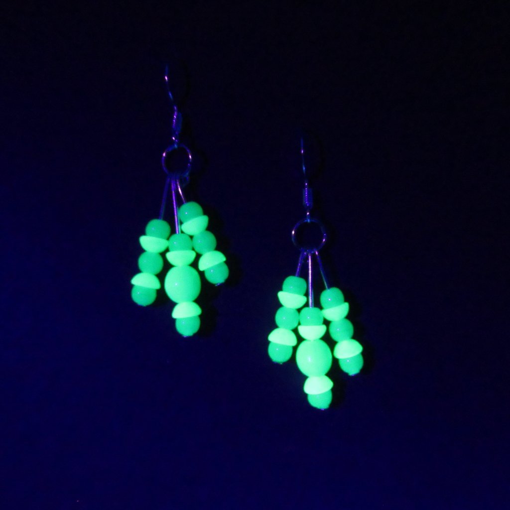 Triple Dangle Uranium Glass Bead Earrings 30$